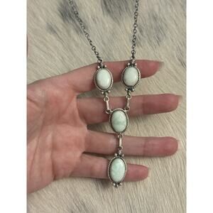 Native American Sterling Silver Green Paloma Turquoise Y Lariat Necklace 18”